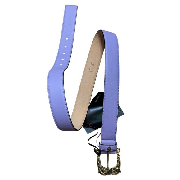 VERSACE Baroque Medusa Leather Belt Purple Gold Sz 95 / 38 Designer Luxury - Picture 8 of 11